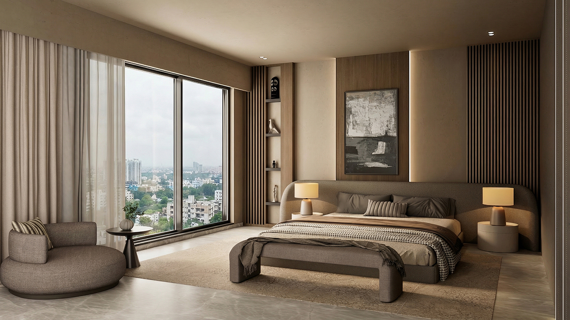 Spacious luxury master bedroom with refined finishes