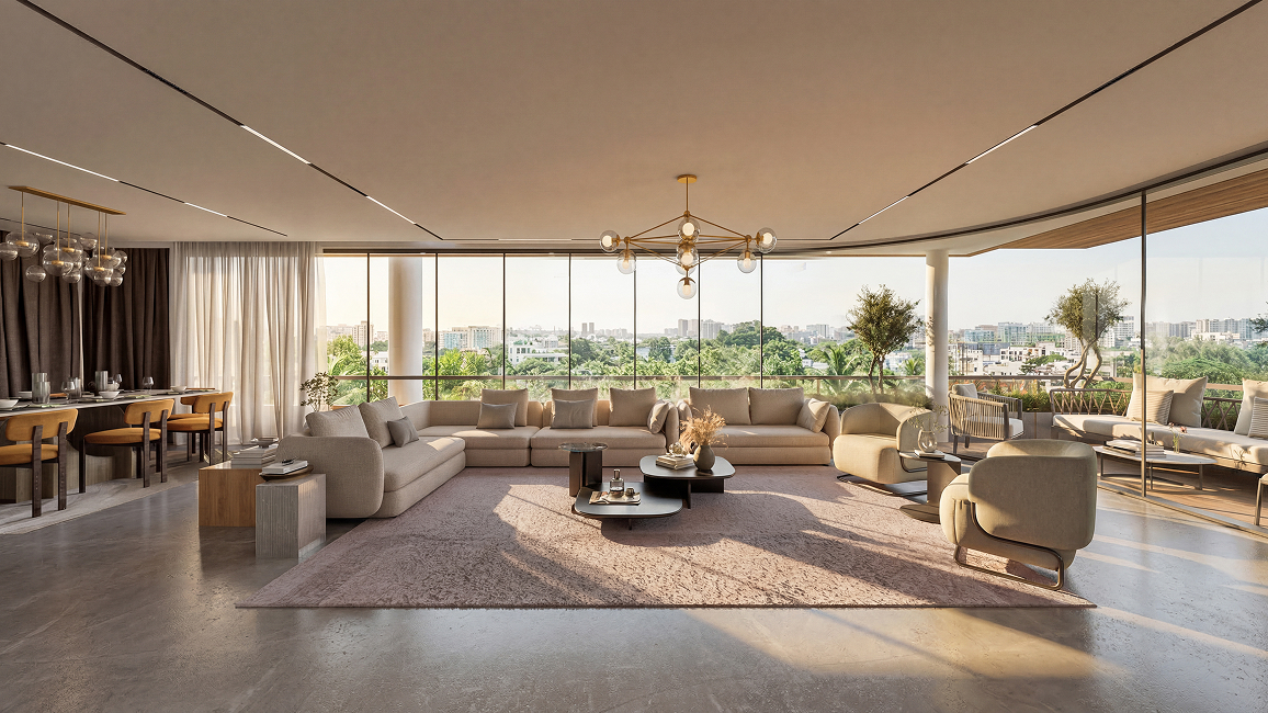 Luxury expansive living room with premium interiors